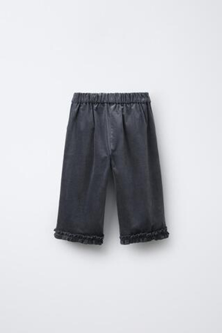 ZARA БАРХАТНЫЕ БРЮКИ-КЮЛОТЫ, СЕРО-СИНИЙ