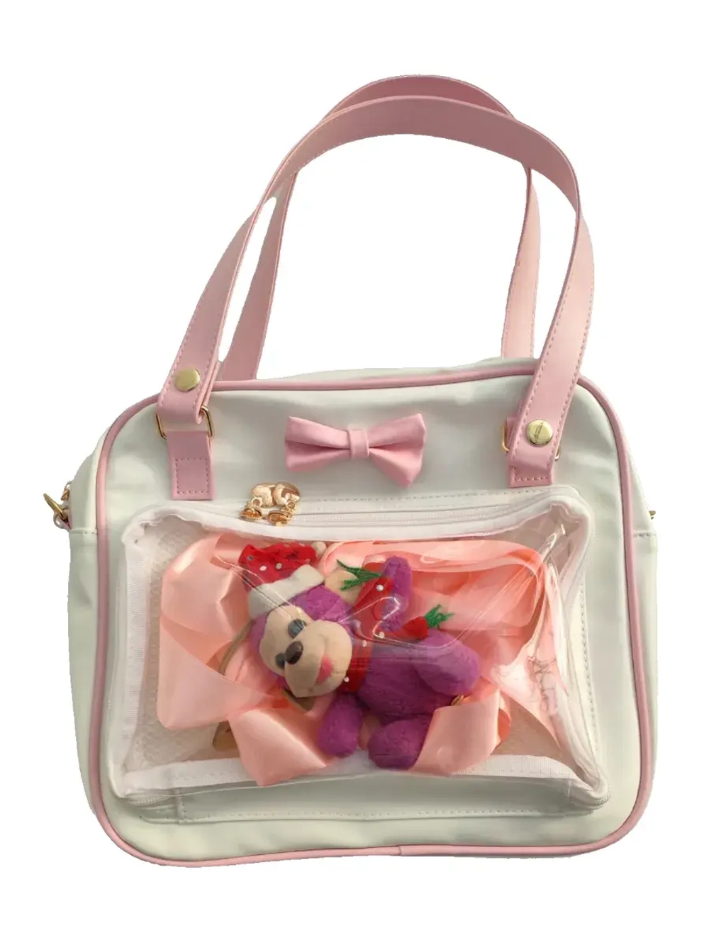Сумка через плечо с прозрачным окошком розовый бант
