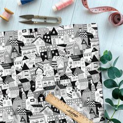 Ткань барби чёрно-белые резные дома