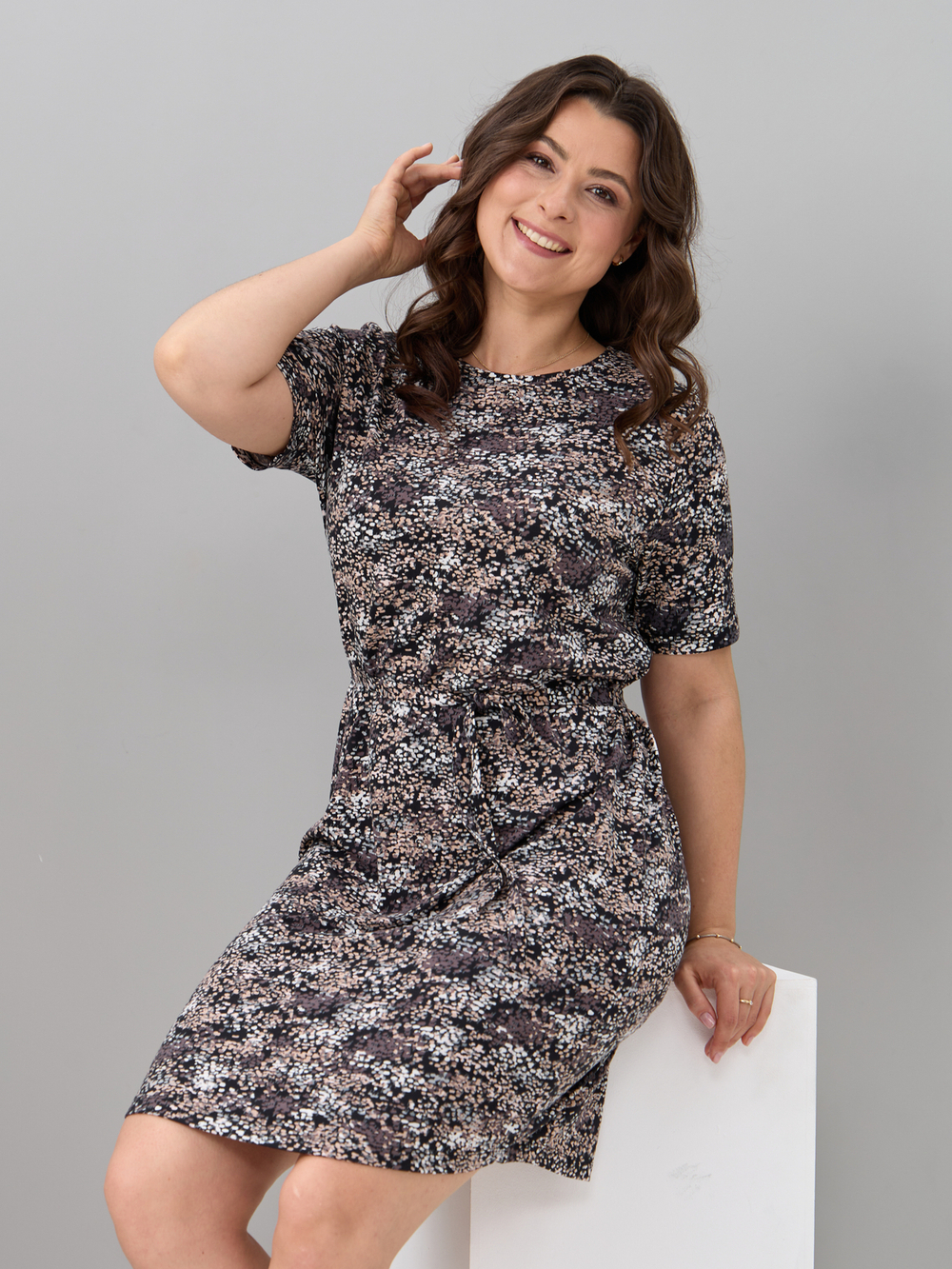 Платье Пв-137/черный-бежабстракция