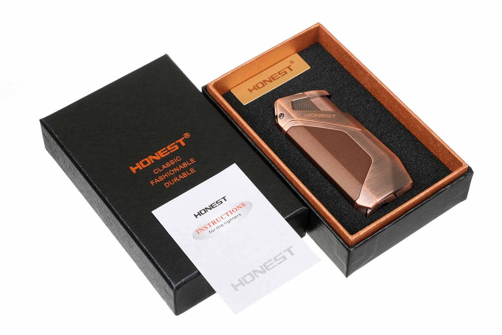 Зажигалка сигарная Honest, двойное пламя, с пробойником, бронза 782-Bronze