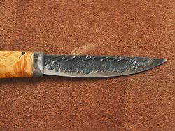 Якутский нож "Амга", сталь Х12МФ, рукоять желтая стабилизированная карельская береза / акрил черный жемчуг