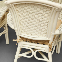 Комплект обеденный "ANDREA GRAND" (стол со стеклом+6 кресел+ подушки) TCH White (белый), Ткань рубчик, цвет кремовый