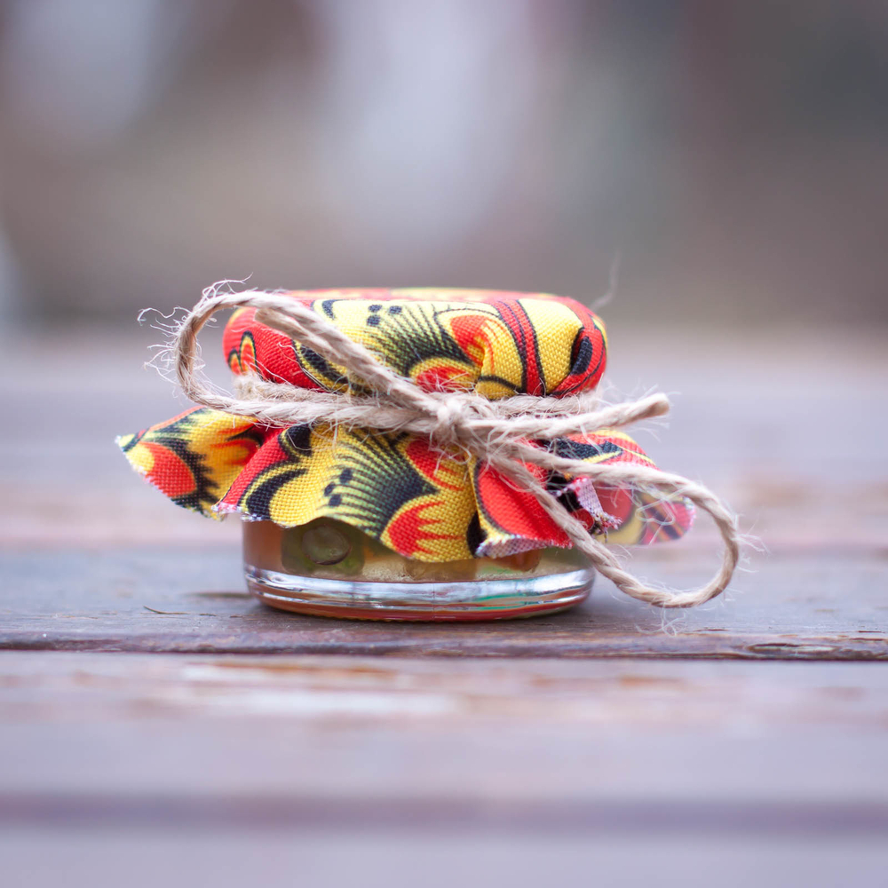 Бонбоньерка с медом на свадьбу, 35 грамм, стиль "Хохлома"