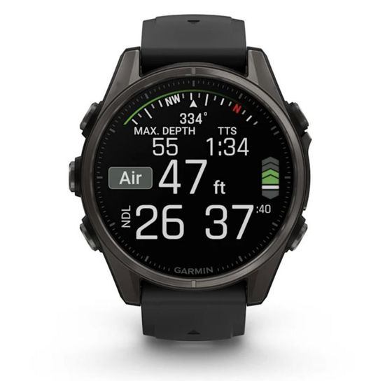Умные часы Garmin Fenix 8, 43 мм, AMOLED, Sapphire Carbon Gray DLC Titanium with black/pebble gray silicone band