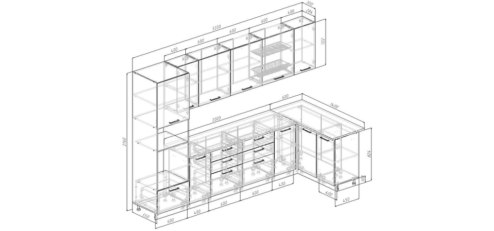Кухонный гарнитур угловой Fusion 2600х1600 (26 мм)