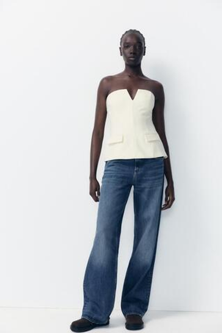 ZARA ТОП БЕЗ БРЕТЕЛЕЙ, ЖЕЛТОВАТО-БЕЛЫЙ