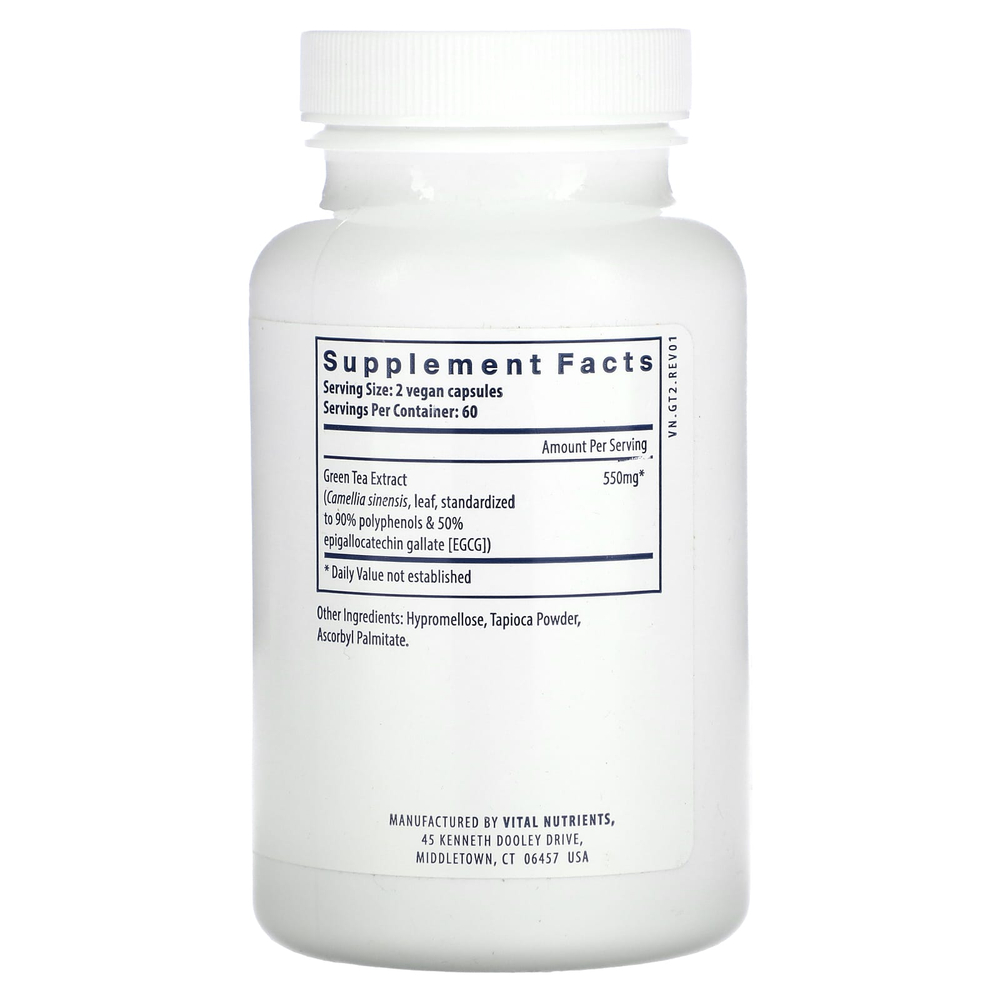 Vital Nutrients, экстракт зеленого чая, 120 веганских капсул (275 мг в 1 капсуле)