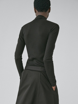 Massimo Dutti Хлопковая футболка в рубчик с длинными рукавами, черный