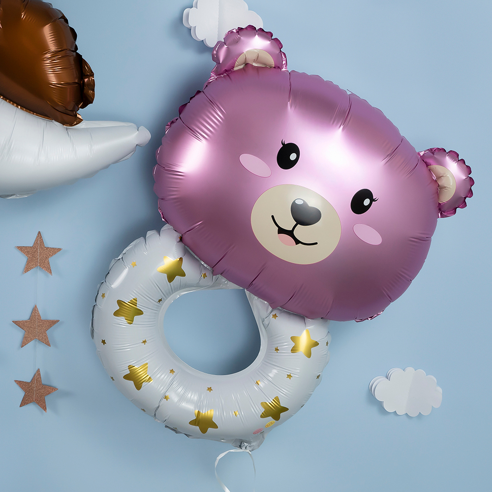 Шар (27""/69 см) Фигура, Погремушка Медвежонок, Розовый, 1 шт. Г9