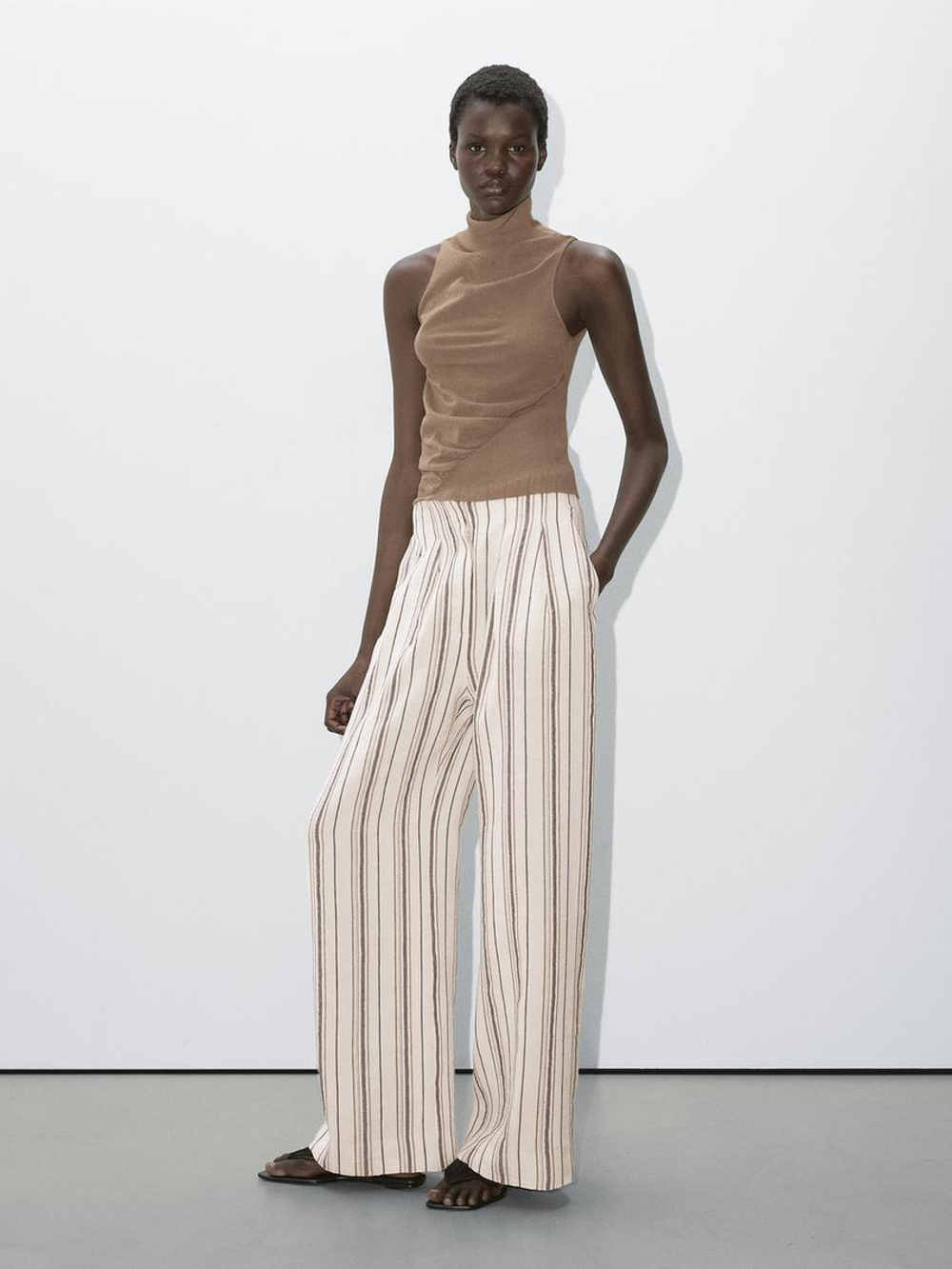 Massimo Dutti Хлопковый топ без рукавов, натуральный