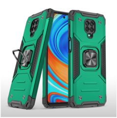 Противоударный чехол Strong Armour Case с кольцом для Xiaomi Redmi Note 9 Pro / Note 9S (Темно-зеленый)