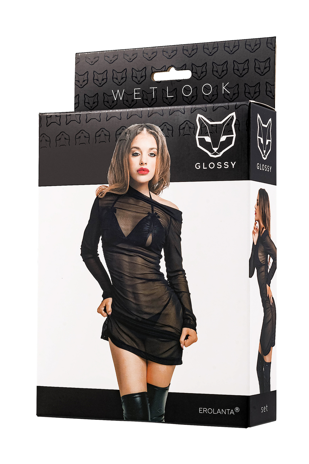 Комплект Glossy Sheril платье сетка, лиф и трусики из материала Wetlook