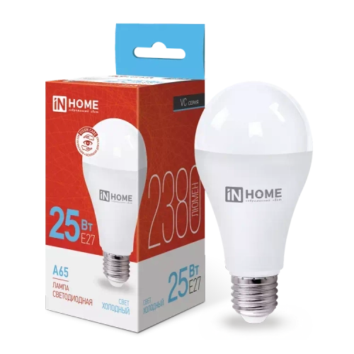 Лампа светодиодная LED-A65-VC 25Вт 230В Е27 6500К ХОЛОДНЫЙ 2380Лм IN HOME