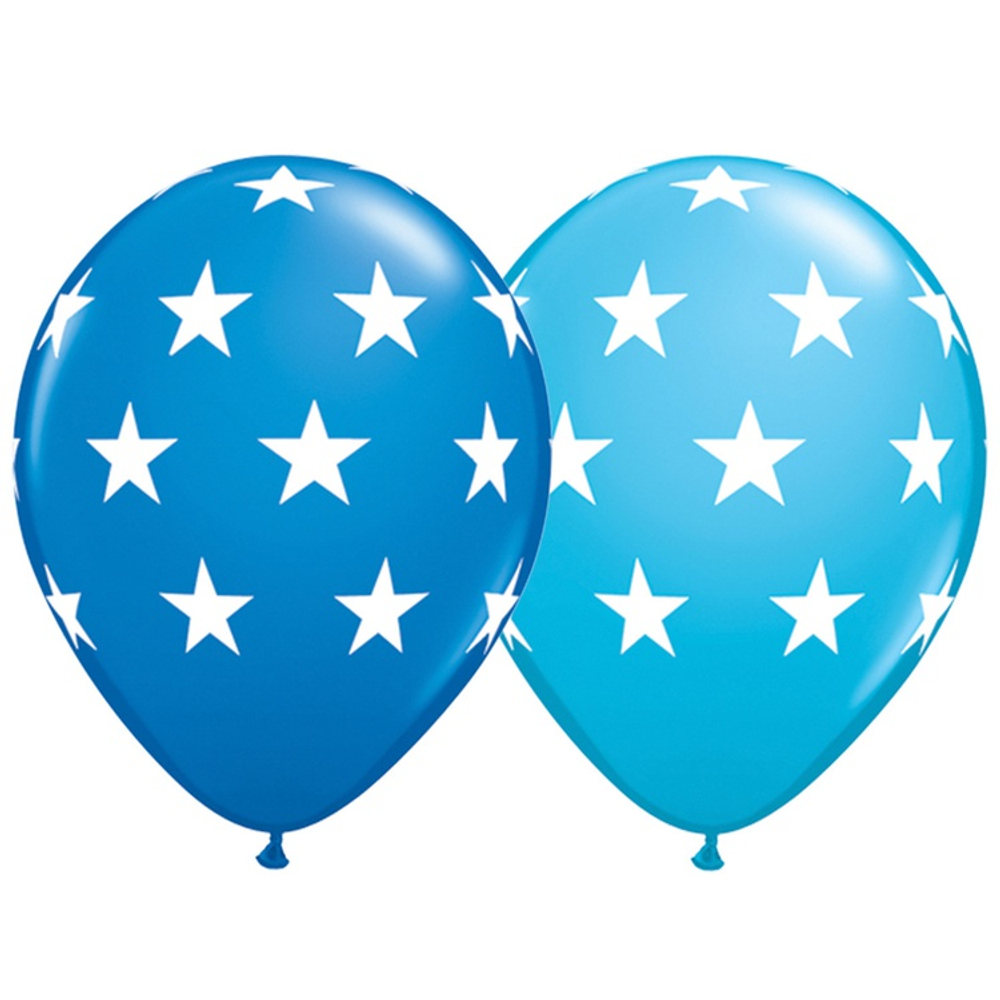 Шар латексный 28см Звезды большие (Синий)