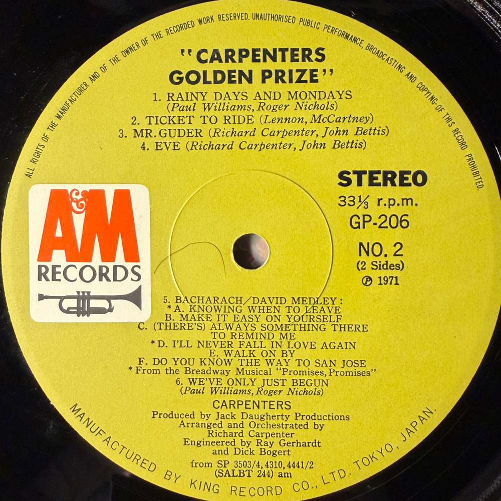 Виниловая пластинка Carpenters ‎– Carpenters Golden Prize LP