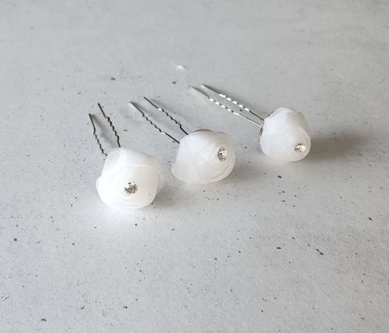 Набор шпилек "Розы" органза, 10 шт, белый