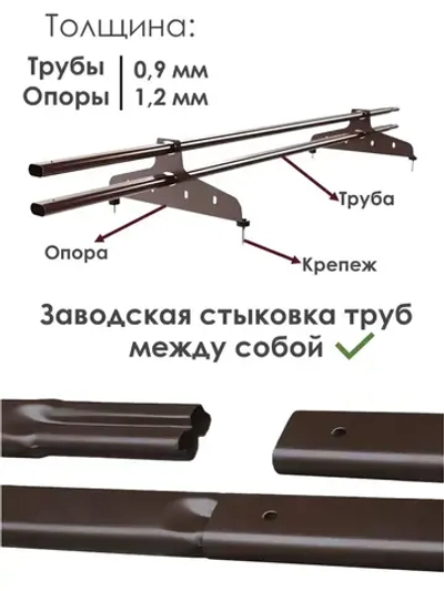 Снегозадержатель на крышу 1,5 метра (6 комплектов на 9 метров) трубчатый овальный 40х20 / RAL-8017 - Коричневый шоколад