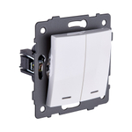 Выключатель 2-клавишный 10А/250В с LED подсветкой, изогнутый, белый Kollinger REA-R-008WH для Aspekt, Eleganz, Reflex