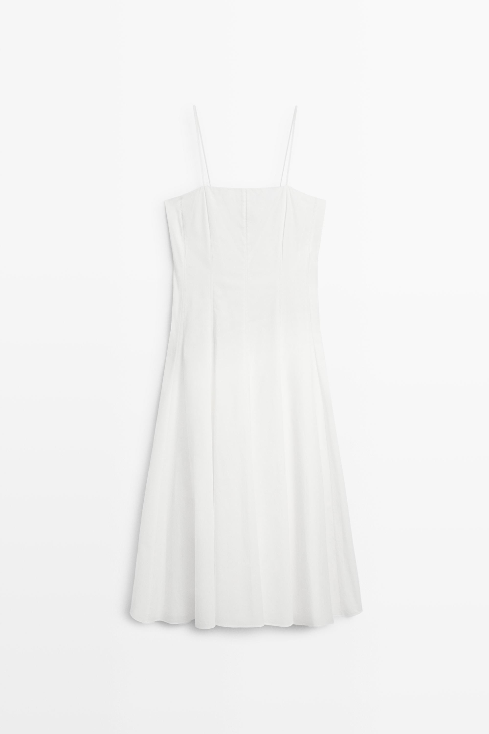 Massimo Dutti Платье миди из поплина на бретелях, белый