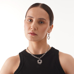 Латунная цепочка с большим Сердцем и Фианитами, silver