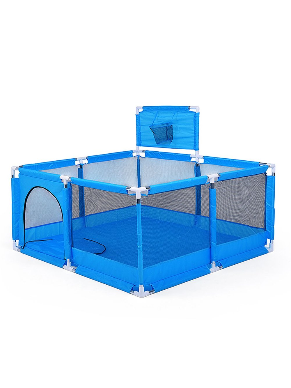 Манеж детский квадратный с баскетбольным кольцом (128*128*65) цвет синий (М10-2)