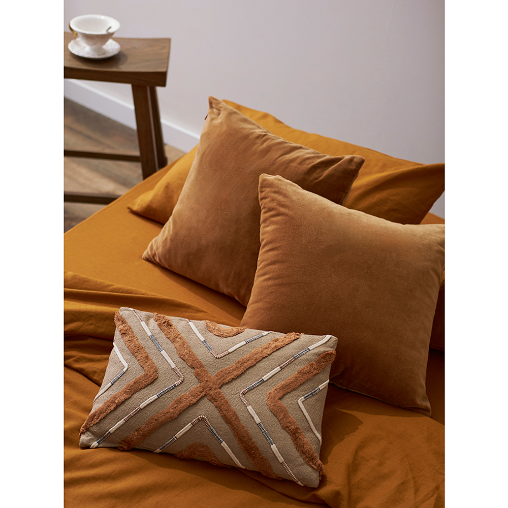 Простыня на резинке изо льна и хлопка цвета карри из коллекции essential, 180х200х30 см