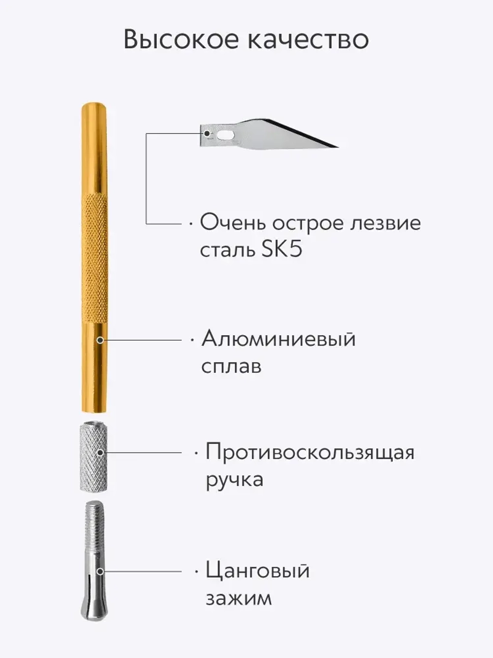 Нож скальпель канцелярский, макетный + 5 лезвий, алюминий, желтый