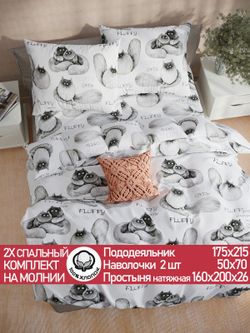 Постельное белье поплин Сказка "Флиппи" 2-спальное Наволочка 50х70 см 2 шт Простынь на резинке 160x200 см Пододеяльник 175x215 см