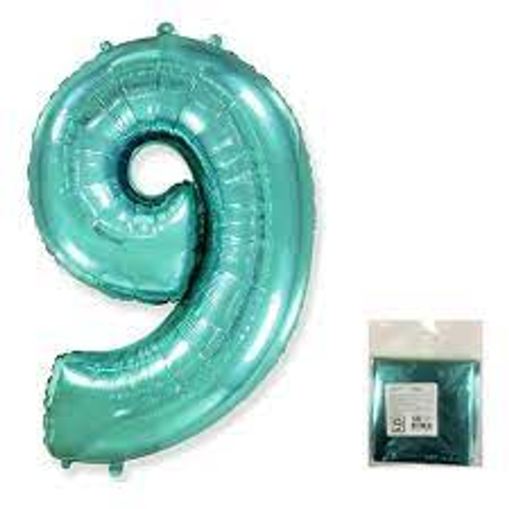 Шар (40""/102 см) Цифра, 9, Тиффани, 1 шт.
