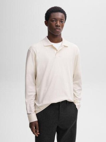 Massimo Dutti Поло из 100% хлопка с длинными рукавами, натуральный, кремовый