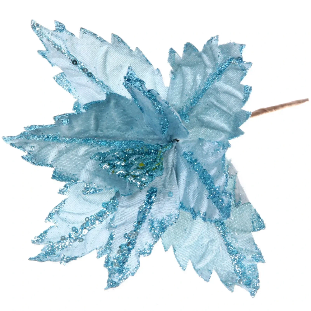 Украшение новогоднее «Пуансеттия - Узоры» 24 см, Голубой