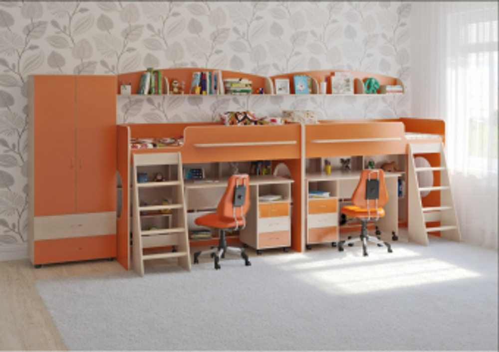 Детская стенка КарИВи Л-№30  Дуб Молочный Оранжевый