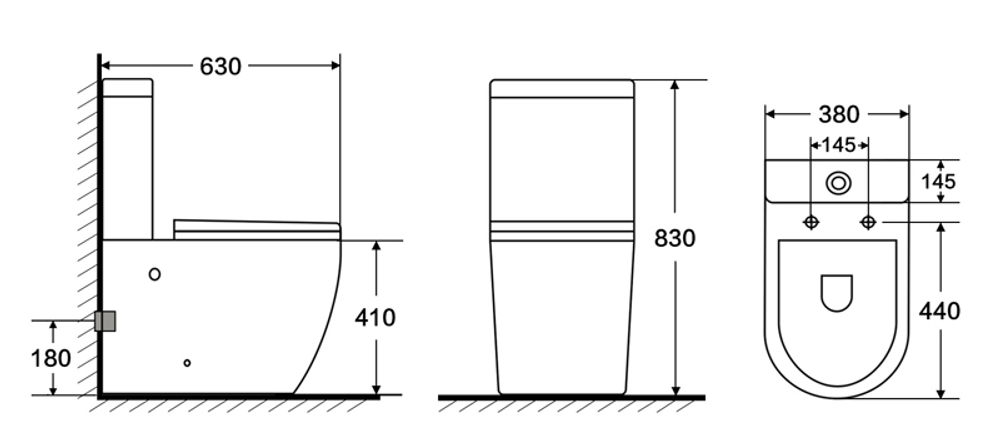 Унитаз напольный Azario CORSA 630x380x830 безободковый с бачком и сиденьем микролифт (AZ-2062S)