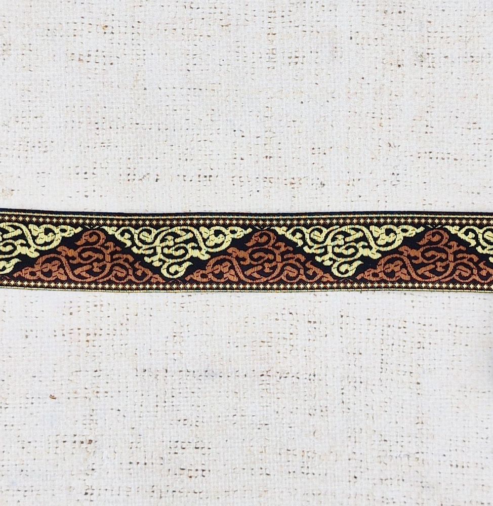 Тесьма жаккард, ш. 3,2 см, чёрный с коричневым/золотом