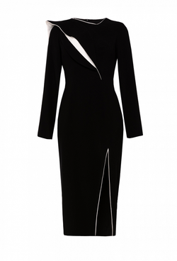 Платье-футляр чёрное с разрезом спереди на юбке 15-02-21SS