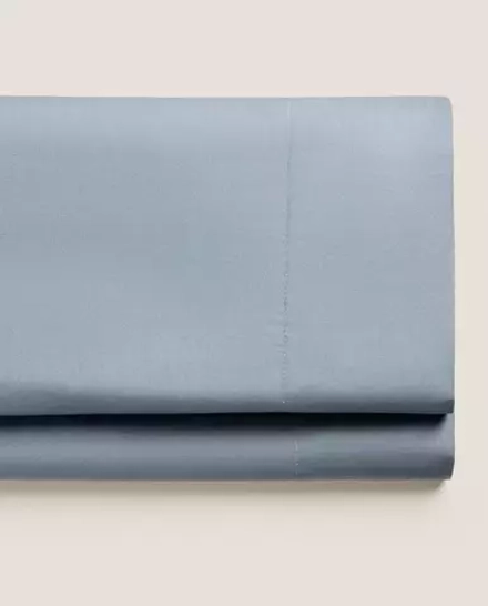 ZARA HOME (200 НИТЕЙ) ПРОСТЫНЯ ИЗ ХЛОПКА ПЕРКАЛЬ, СИНИЙ