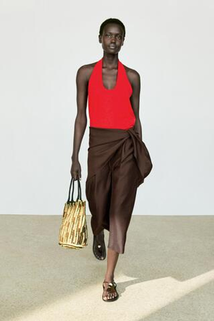 Massimo Dutti Удлиненные струящиеся шорты с платком, шоколадный