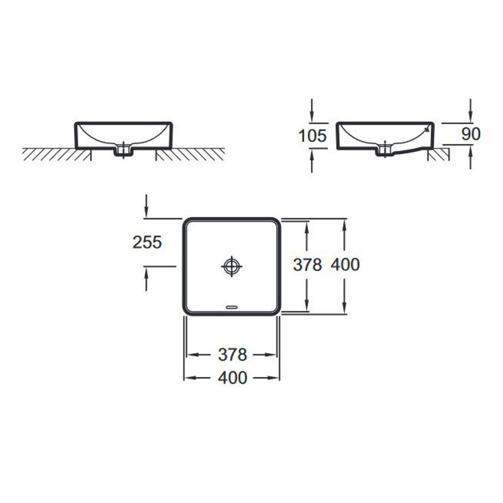 Раковина накладная Jacob Delafon Vox 40х40см. EVG102-00 без отверстия для смесителя схема