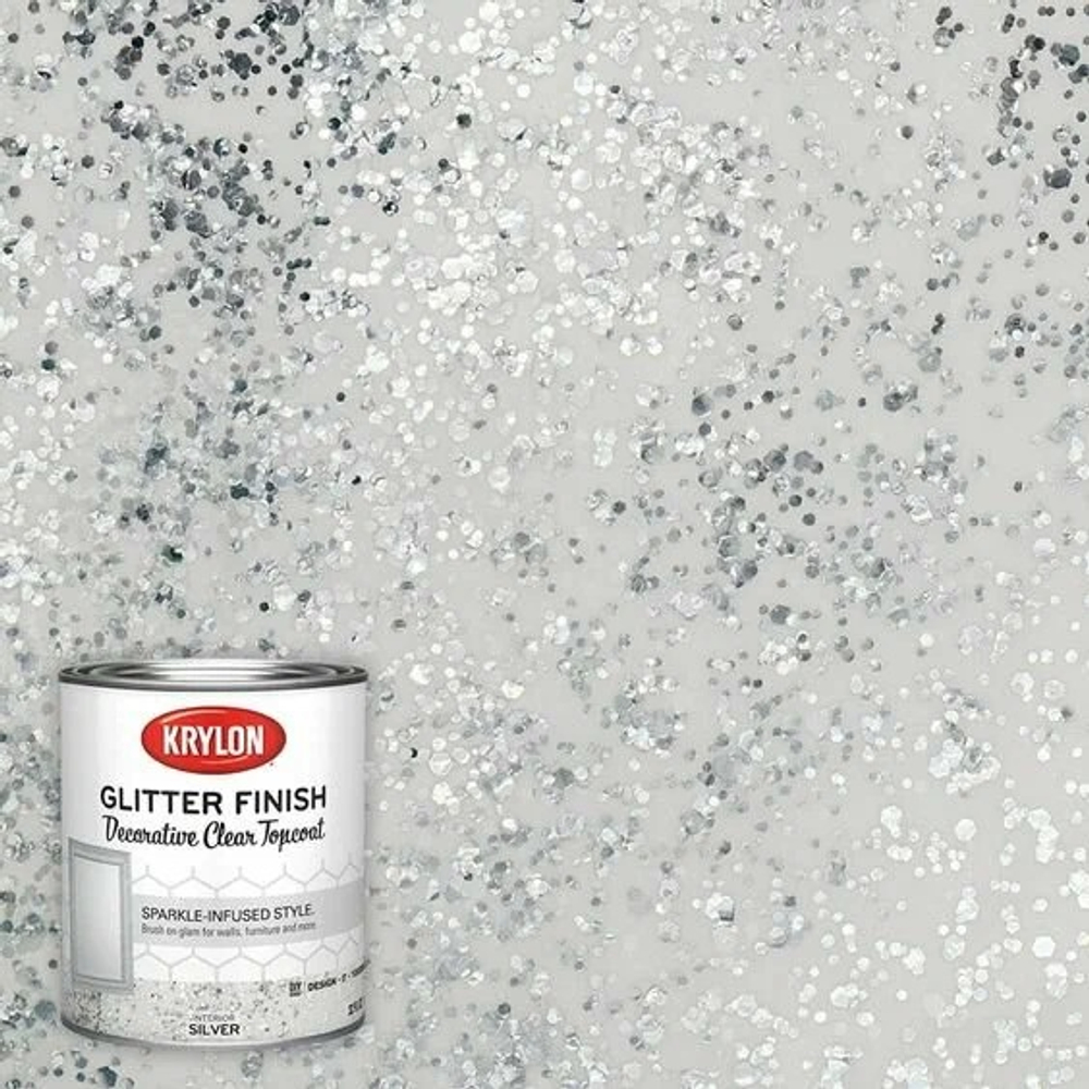 Краска Krylon Glitter Finish декоративное прозрачное покрытие с глиттером, золото 0,946л/серебро 0,946л