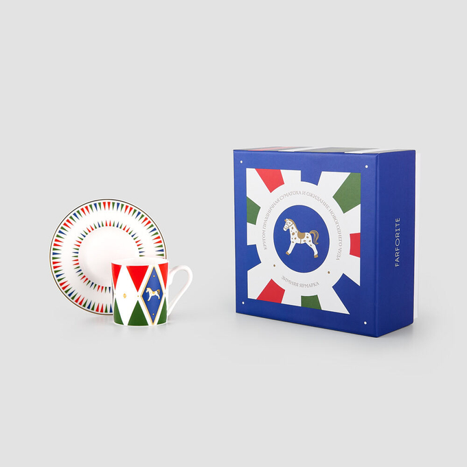 Кофейная пара Farforite «Зеленая ярмарка / Зимняя ярмарка» 120 мл в подарочной коробке