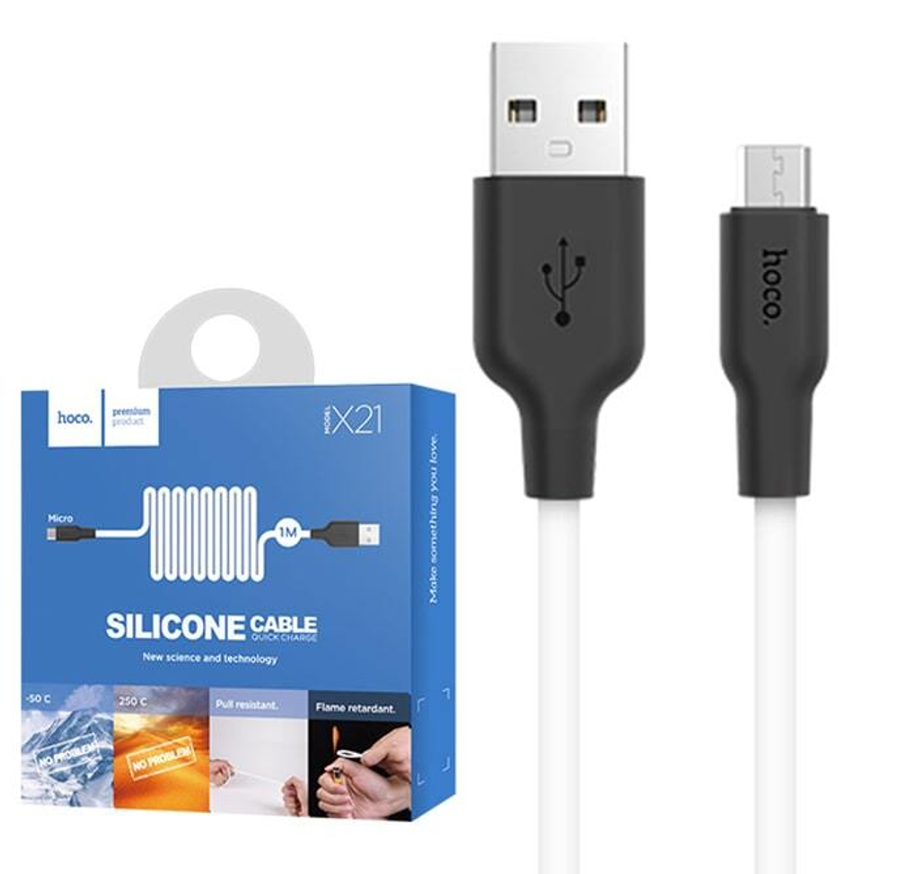 Кабель USB - Micro HOCO X21 Silicone (черно-белый) 1м