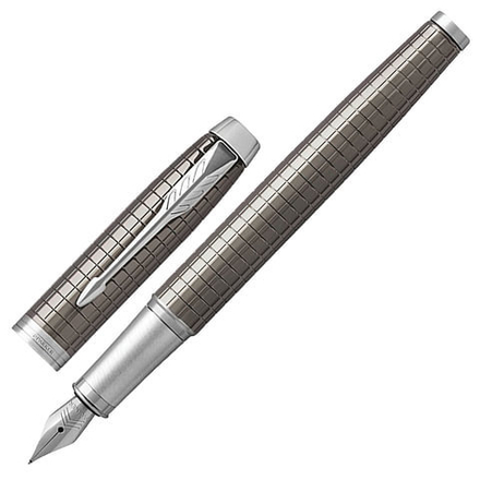 Ручка перьевая PARKER "IM Premium Dark Espresso Chiselled CT", корпус кофейный лак с гравировкой, хромированные детали, синяя, 1931681