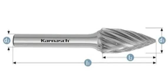 Борфреза твердосплавная Karnasch форма H, 6х14х6х50 мм, насечка HP-3 PRO, покрытие Green-Tec, арт. 11.6097-010