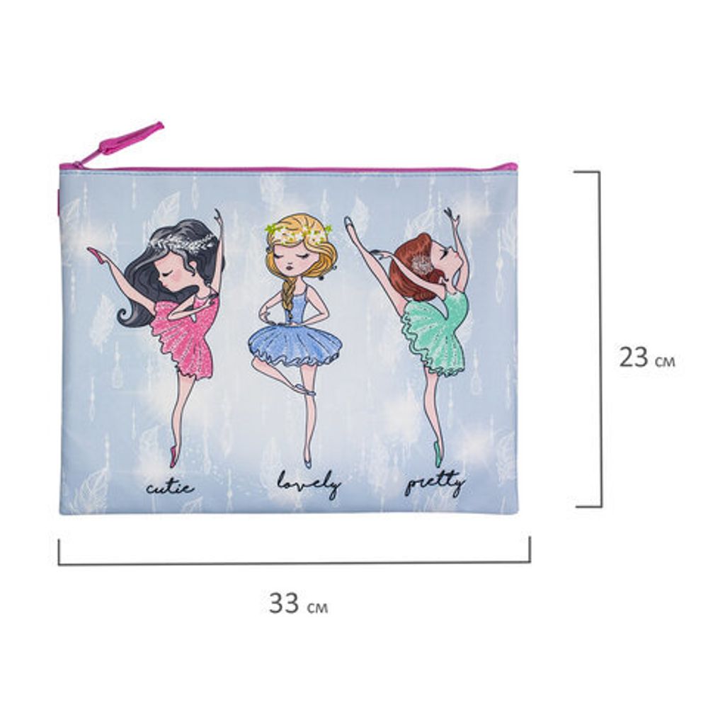 Папка для тетрадей BRAUBERG, А4, 1 отделение, ткань, молния сверху, "Girls", 229407