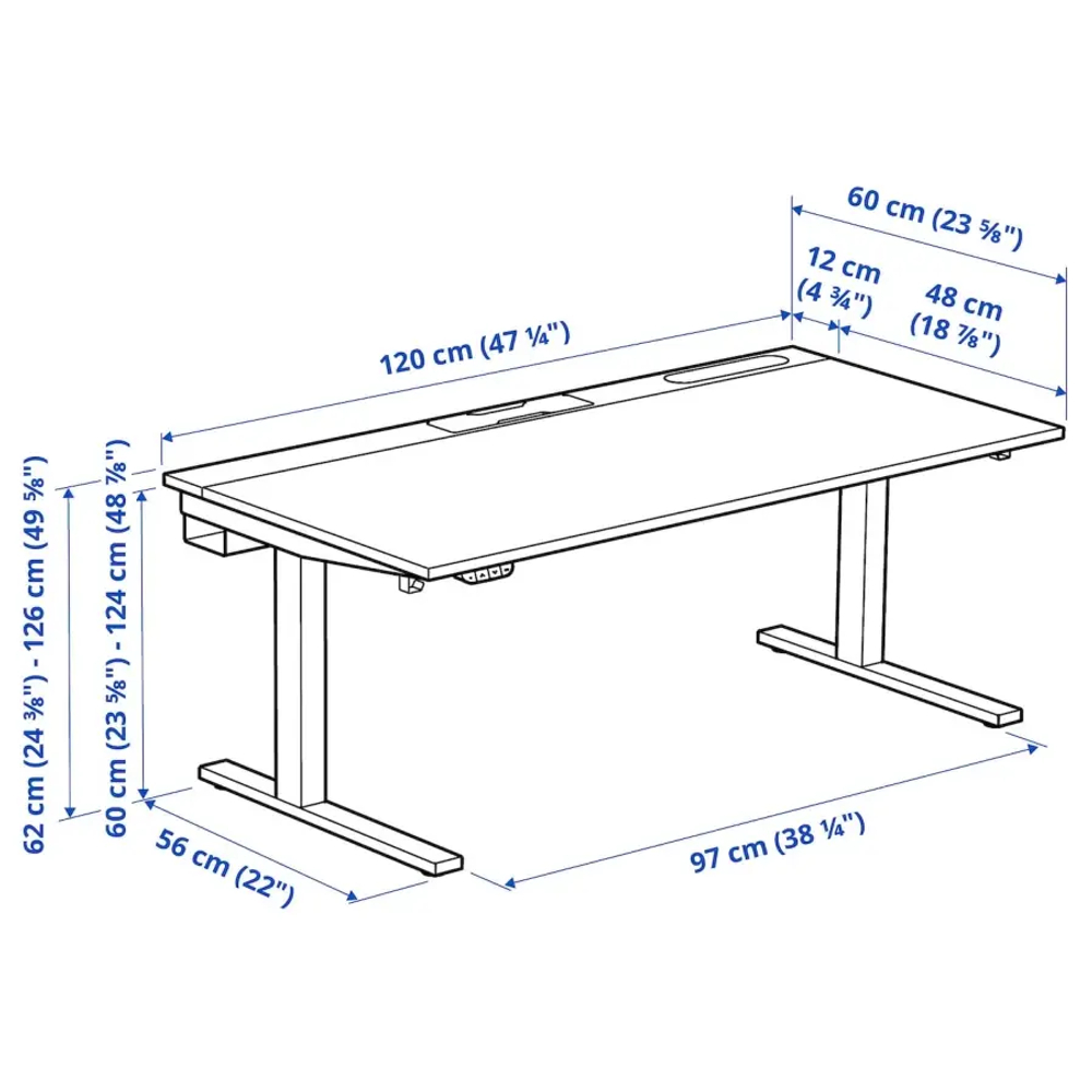 Письменный стол с регулировкой по высоте - IKEA MITTZON/МИТТЗОН ИКЕА, 120х60х62-126 см, черный