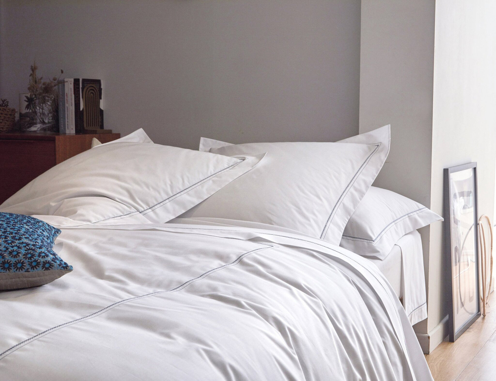 Постельное белье двуспальное евро Blanc des Vosges Histoire marine белое/синее Франция