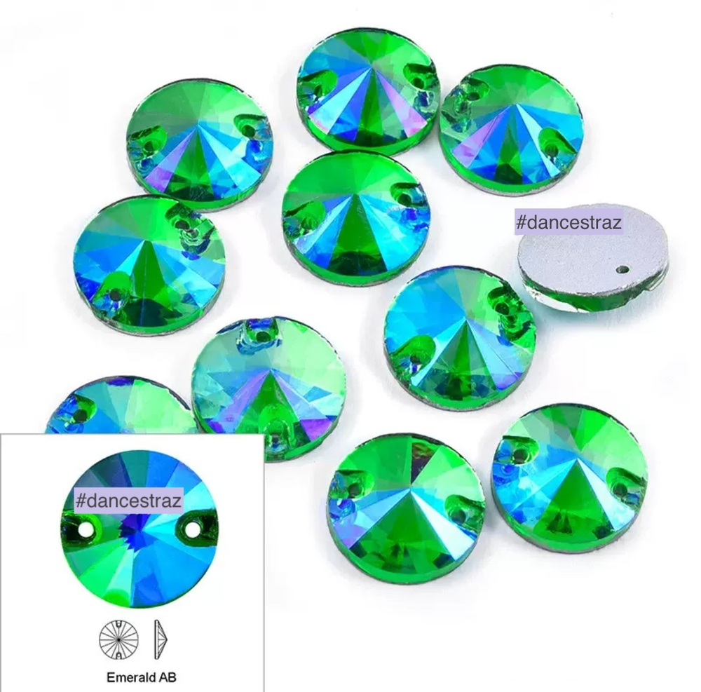 Стразы пришивные, Rivoli, Emerald AB, A3-P40, 14mm, (36 ea/pkg), (F2)