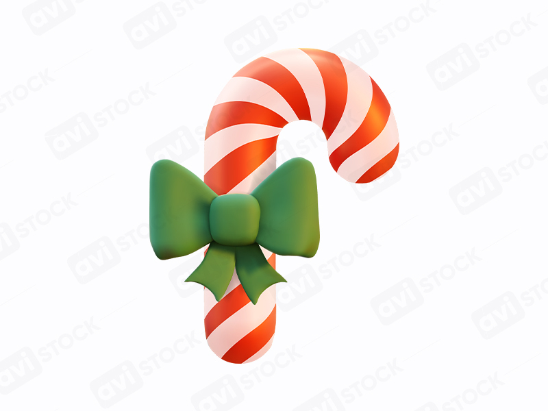 3d векторная новогодняя карамельная трость c зеленым бантом