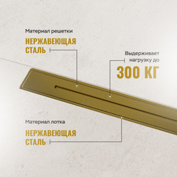 Душевой трап (лоток) CK DRAIN RİO-AQUA006-60, GOLD 60 см, решетка золото, с сифоном